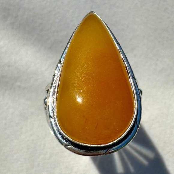 Amber Ring Size 8.5 with intricate wide band design - Picture 2 of 5